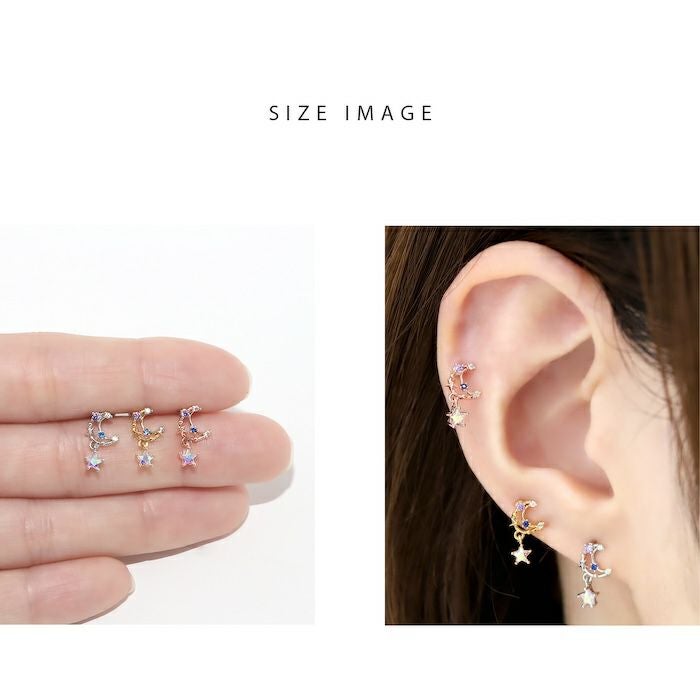 三日月とジュエルの星ピアス｜ボディピアス凛【公式】