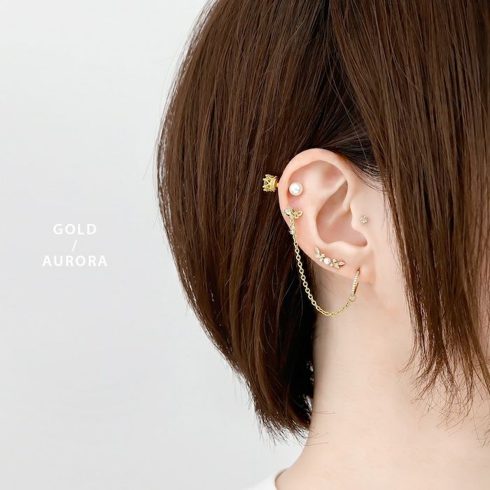 16G 14G 18G 軟骨ピアス 蝶 チェーン ジュエルリング キュービック