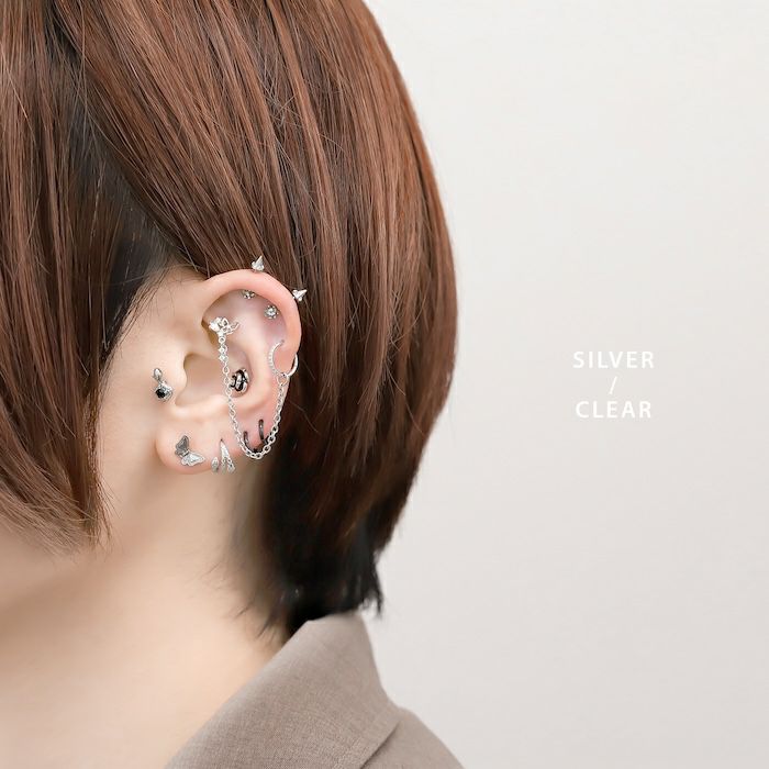 16G 14G 18G 軟骨ピアス 蝶 チェーン ジュエルリング キュービック