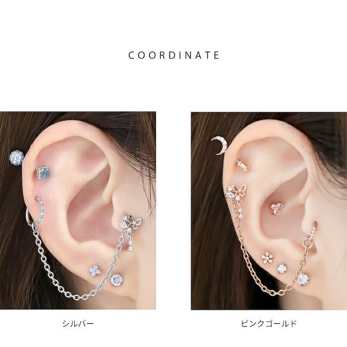 16G 14G 18G 軟骨ピアス 蝶 チェーン ジュエルリング キュービック