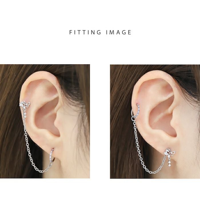 16G 14G 18G 軟骨ピアス 蝶 チェーン ジュエルリング キュービック