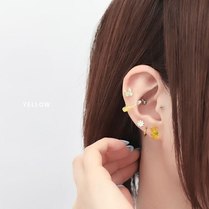 16G 軟骨ピアス ビーズチェーン ハート はーと かわいい カラフル