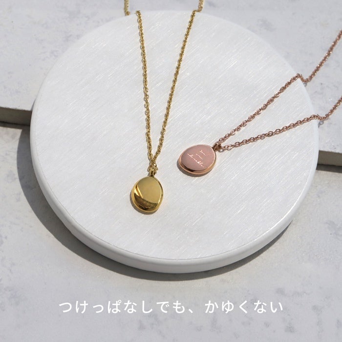ネックレス ステンレス ペンダント 楕円形 英字 ドロップ PVD 小豆