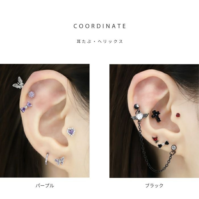 16G 軟骨ピアス リボン ジュエル キュービックジルコニア キラキラ