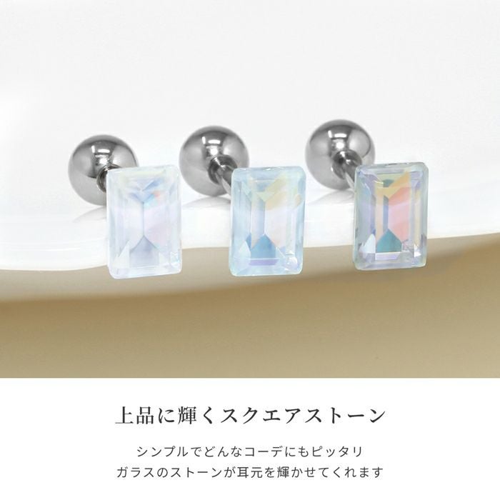 16G 軟骨ピアス スクエア 長方形 ストーン ガラス シンプル クール