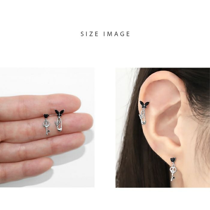 16G 軟骨ピアス 蝶 ドクロ 安全ピン 鍵 ハート ジュエル かわいい 個性