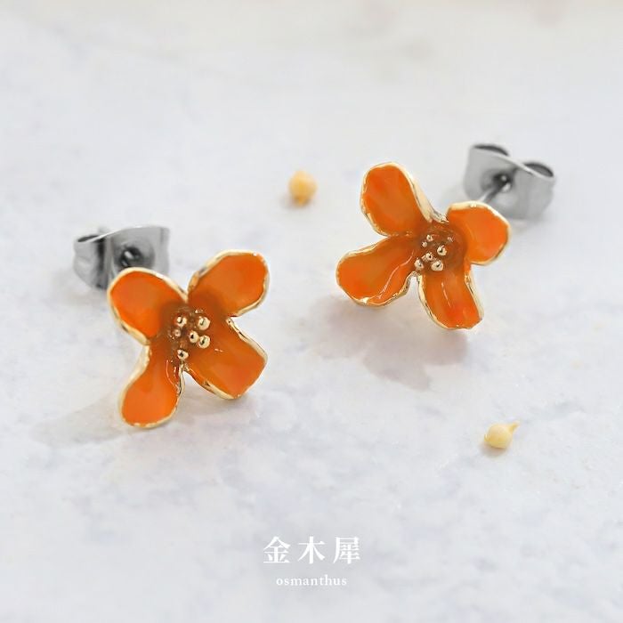ステンレスピアス 金木犀 オレンジ 椿 赤 フラワー 華やか 上品 金色