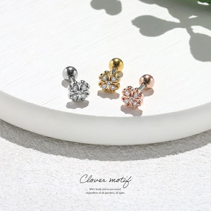 16G 軟骨ピアス クローバー 四葉 かわいい キュービックジルコニア