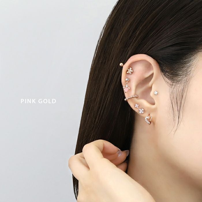 16G 軟骨ピアス クローバー 四葉 かわいい キュービックジルコニア