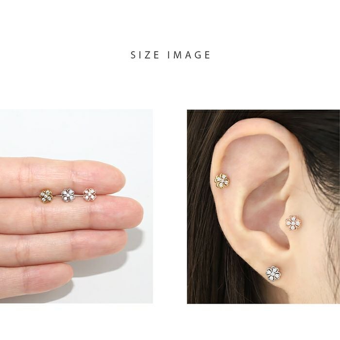 16G 軟骨ピアス クローバー 四葉 かわいい キュービックジルコニア
