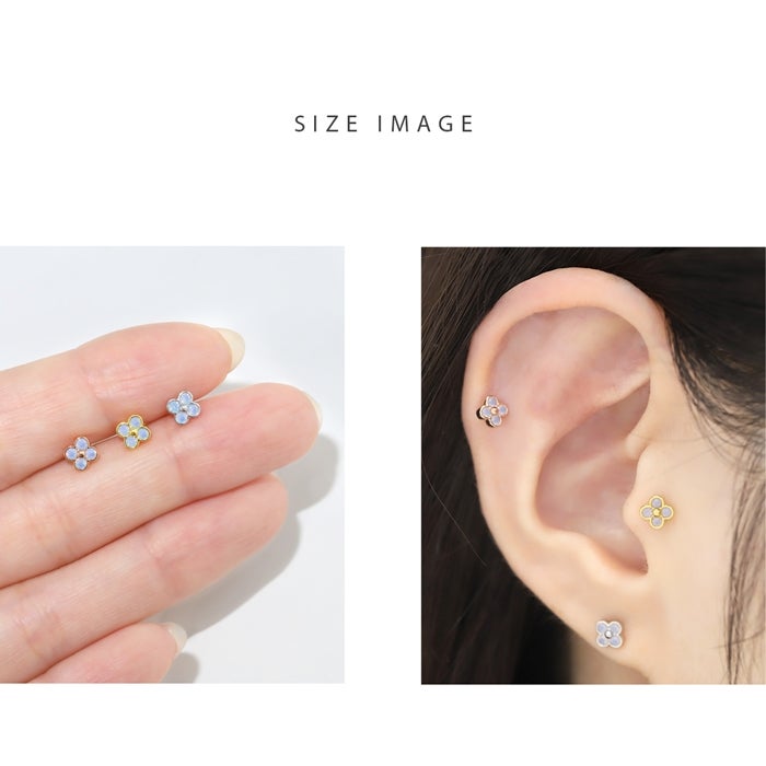 ピアス　No.4396 16G 軟骨ピアス 四つ葉 フラワー ミルキーブルー ジルコニア ジュエル
