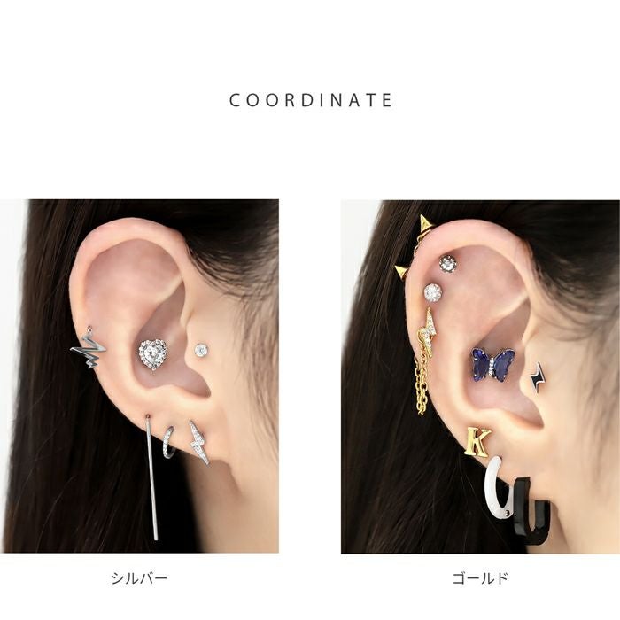 16G 軟骨ピアス カミナリ 雷 ジュエル きらきら キュービック