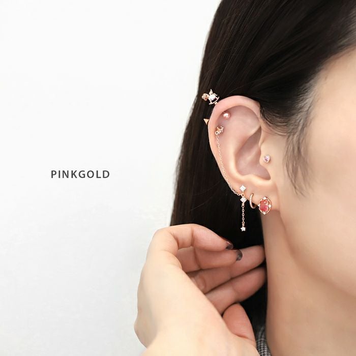 16G 軟骨ピアス チェーンピアス ジュエル キュービックジルコニア