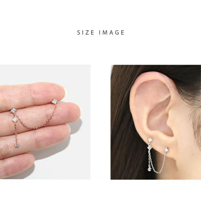 16G 軟骨ピアス チェーンピアス ジュエル キュービックジルコニア