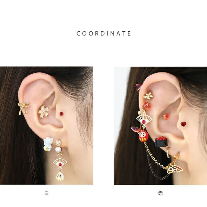 14G 16G 18G チャーム だるま 達磨 扇子 和風 白 赤 黒 ボディピアス