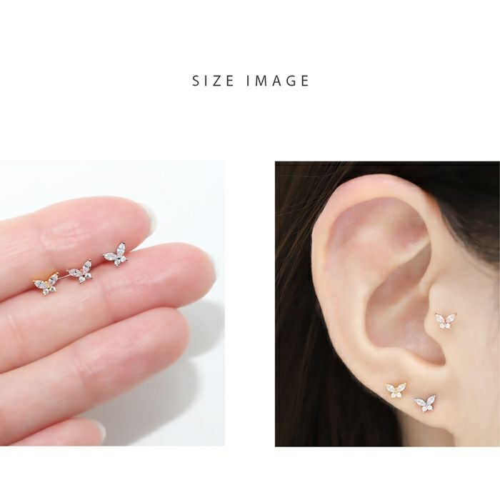 16G 軟骨ピアス 蝶々 バタフライ 小さめ ジュエル キュービック