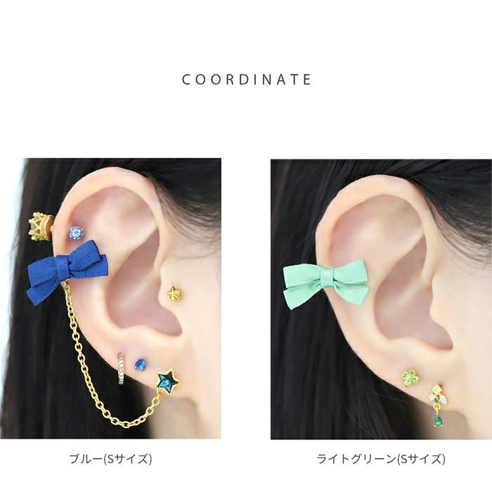 バレエコアサテンリボンピアス【ホワイトブラック】｜ボディピアス凛