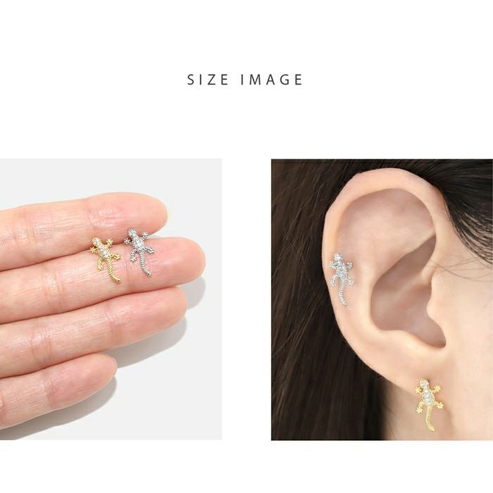 16G 軟骨ピアス トカゲ 蜥蜴 リザード 爬虫類 個性派 キラキラ