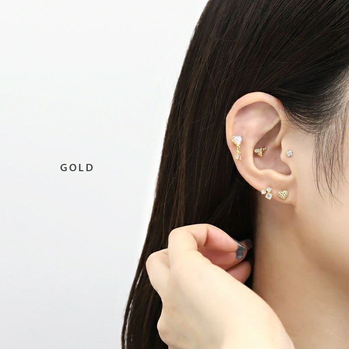 16G 軟骨ピアス ハート キルティング模様 かわいい フェミニン