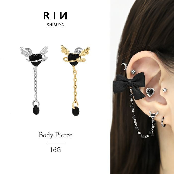 16G 軟骨ピアス ハート 黒 天使の羽 惑星 ゴシック キュービック