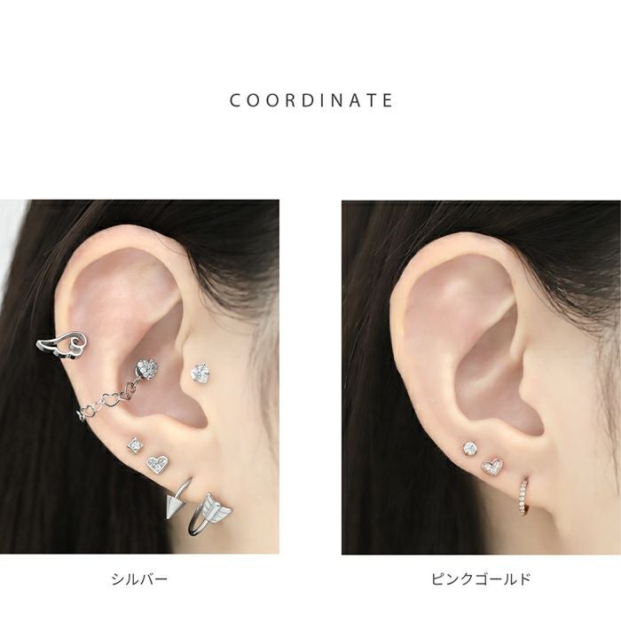 16G 軟骨ピアス ハート かわいい キラキラ ジュエル キュービック