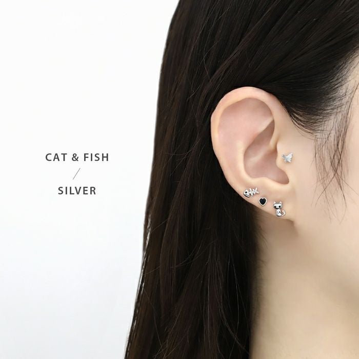 猫と魚の軟骨ピアス（ネコ・サカナ）｜ボディピアス凛【公式】