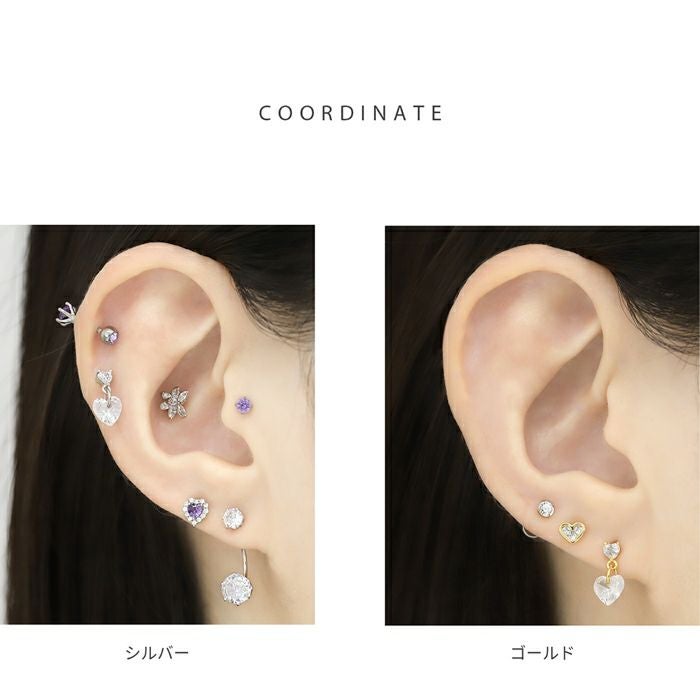 16G 軟骨ピアス ジュエル ハート 揺れる チャーム キュービック