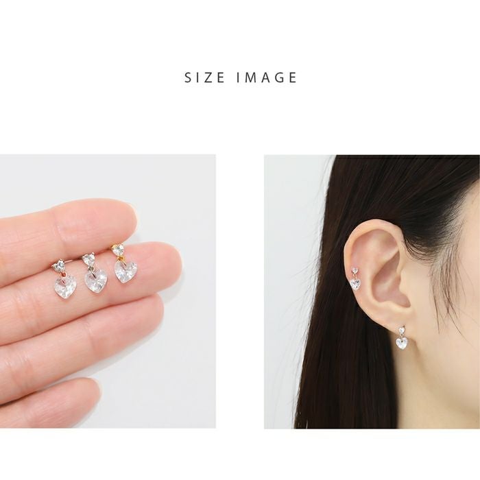 16G 軟骨ピアス ジュエル ハート 揺れる チャーム キュービック