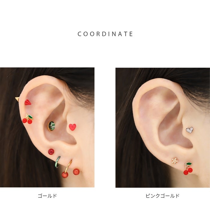 16G 軟骨ピアス さくらんぼ チェリー 大人カワイイ カジュアル