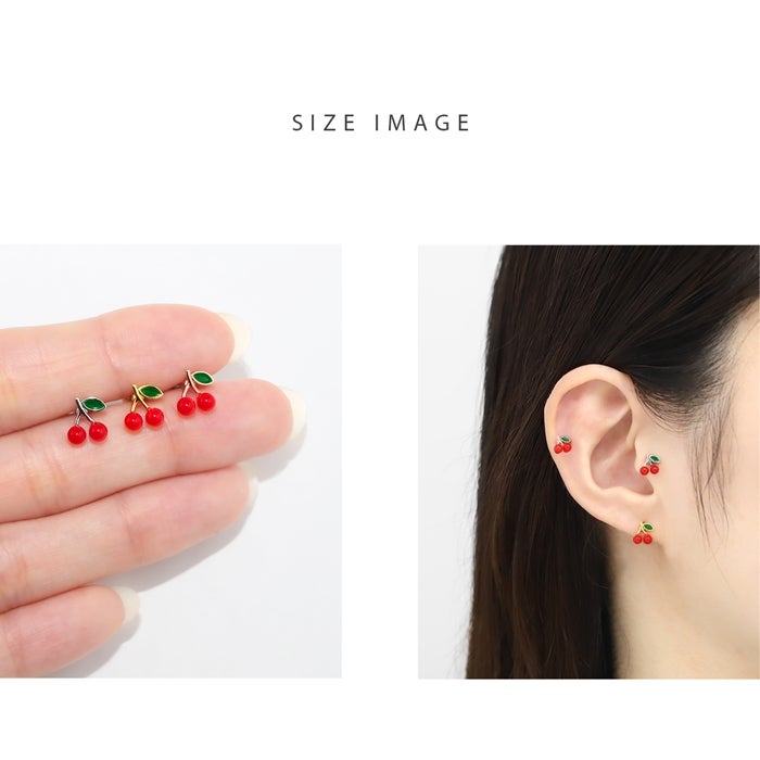 16G 軟骨ピアス さくらんぼ チェリー 大人カワイイ カジュアル