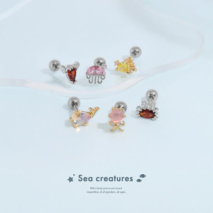 16G 軟骨ピアス 海 エビ カニ タコ クラゲ クジラ エンゼルフィッシュ