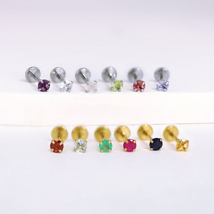 18G 軟骨ピアス 天然石 誕生石 金属アレルギー アメジスト