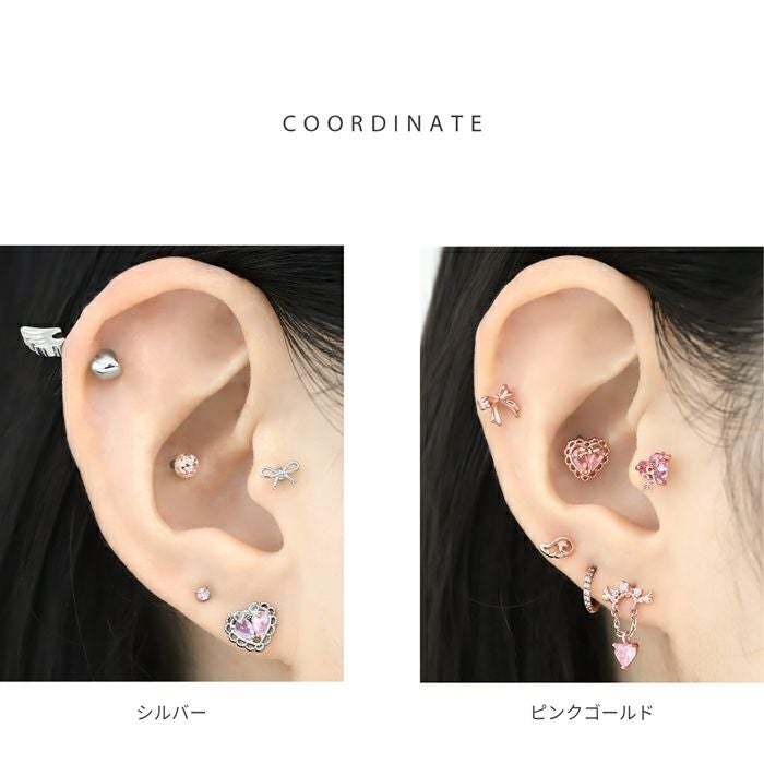 ハートピンクジュエルレースフレームピアス｜ボディピアス凛【公式】