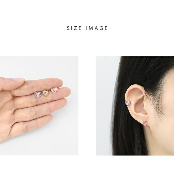 ハートピンクジュエルレースフレームピアス｜ボディピアス凛【公式】