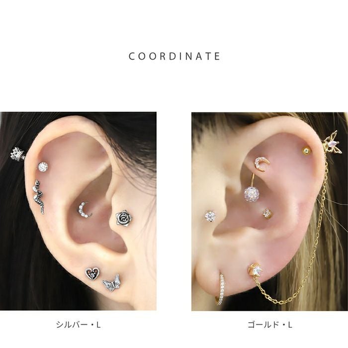 軟骨ピアス かわいい 16G 三日月 クレセント ムーン ジルコニア 