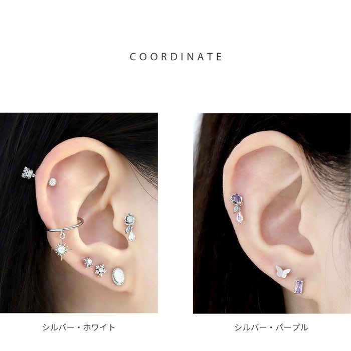軟骨ピアス かわいい 16G ローズ 薔薇 キュービックジルコニア 揺れる