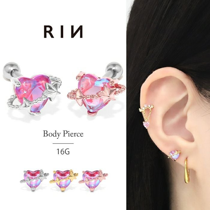 軟骨ピアス 16G ハート 惑星 プラネット スター ジュエル ピンク