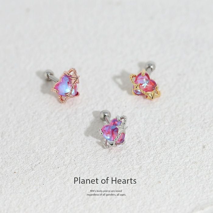 軟骨ピアス 16G ハート 惑星 プラネット スター ジュエル ピンク