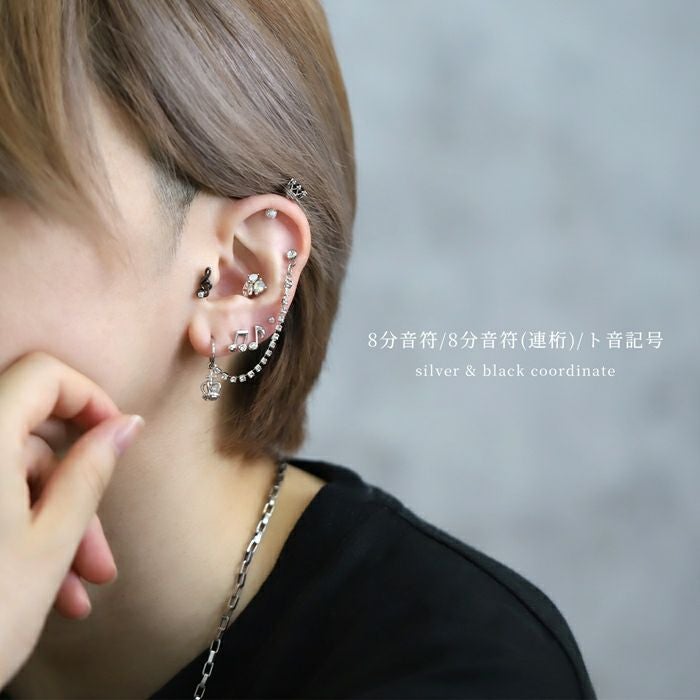 軟骨ピアス 16G 音符 ト音記号 ジュエル キラキラ サージカル