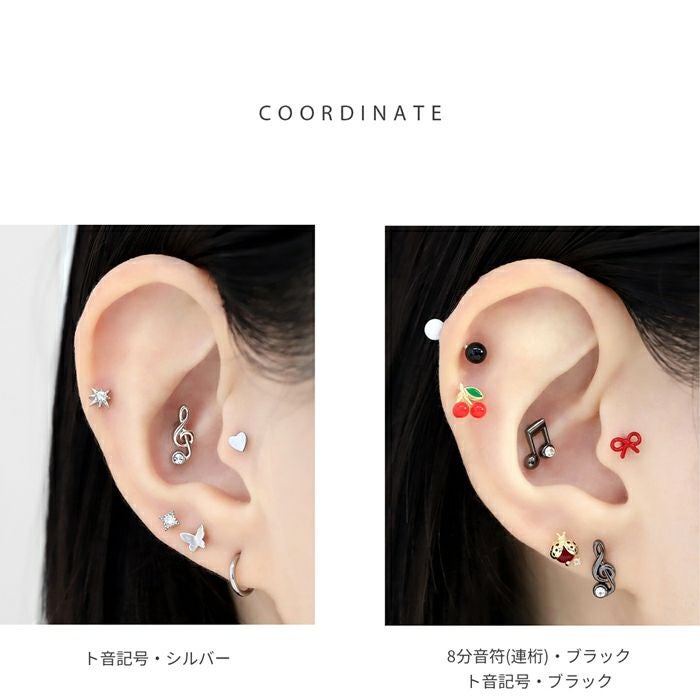 軟骨ピアス 16G 音符 ト音記号 ジュエル キラキラ サージカル