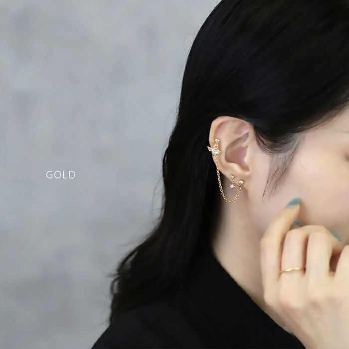 軟骨ピアス 16G 星 スター ジュエル チャーム付き キュービック