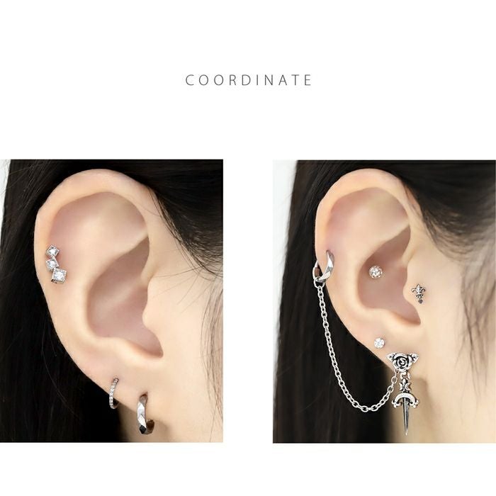 16G ステンレスピアス ダイヤモンドカット シンプル シャープ