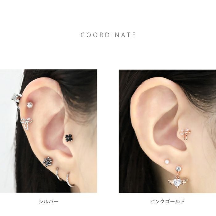 軟骨ピアス 16G リボン バレエコア ジュエル キュービックジルコニア