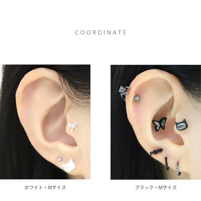 軟骨ピアス 16G 18G 猫 ネコ ねこ 天然シェル 螺鈿 アニマル 動物