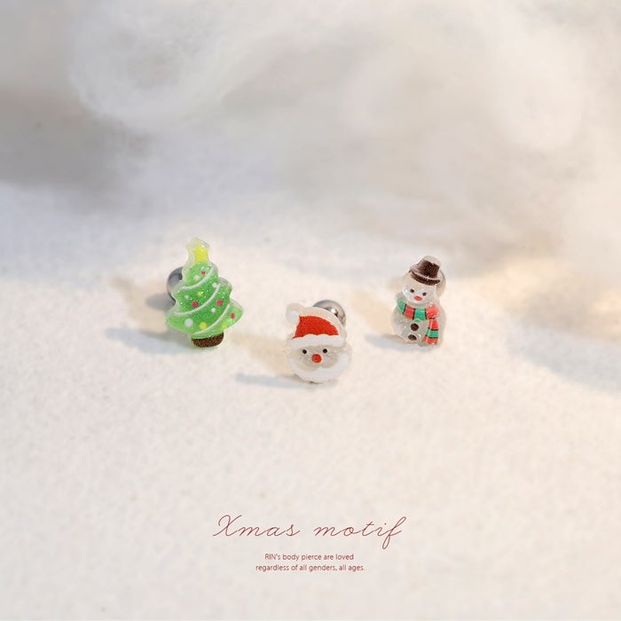 軟骨ピアス 16G サンタ ツリー 雪だるま クリスマス キラキラ かわいい