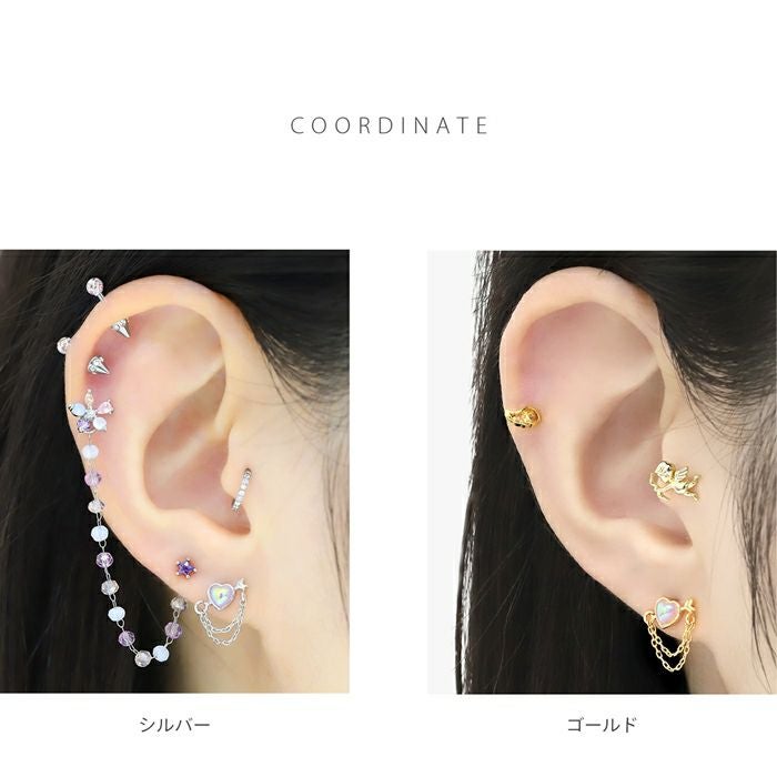 軟骨ピアス 16G ハート 矢 アロー 天使の矢 可愛い カワイイ チェーン