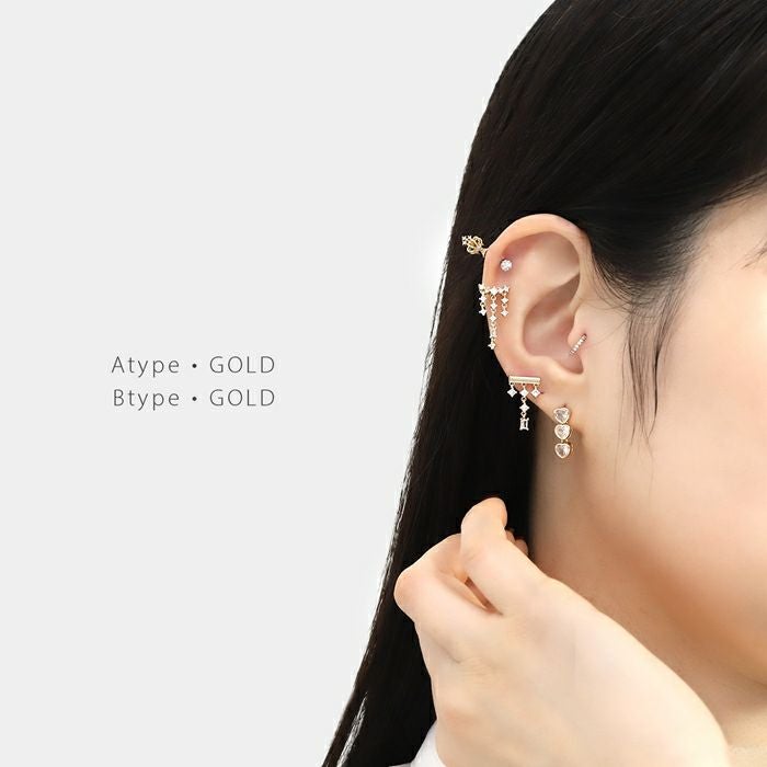軟骨ピアス 16G ジュエル ドレープ 上品 ゆれる チェーン 大人可愛い