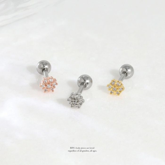 軟骨ピアス 16G ジュエル 雪の結晶 雪 小さめ プチ ミニ キュービック