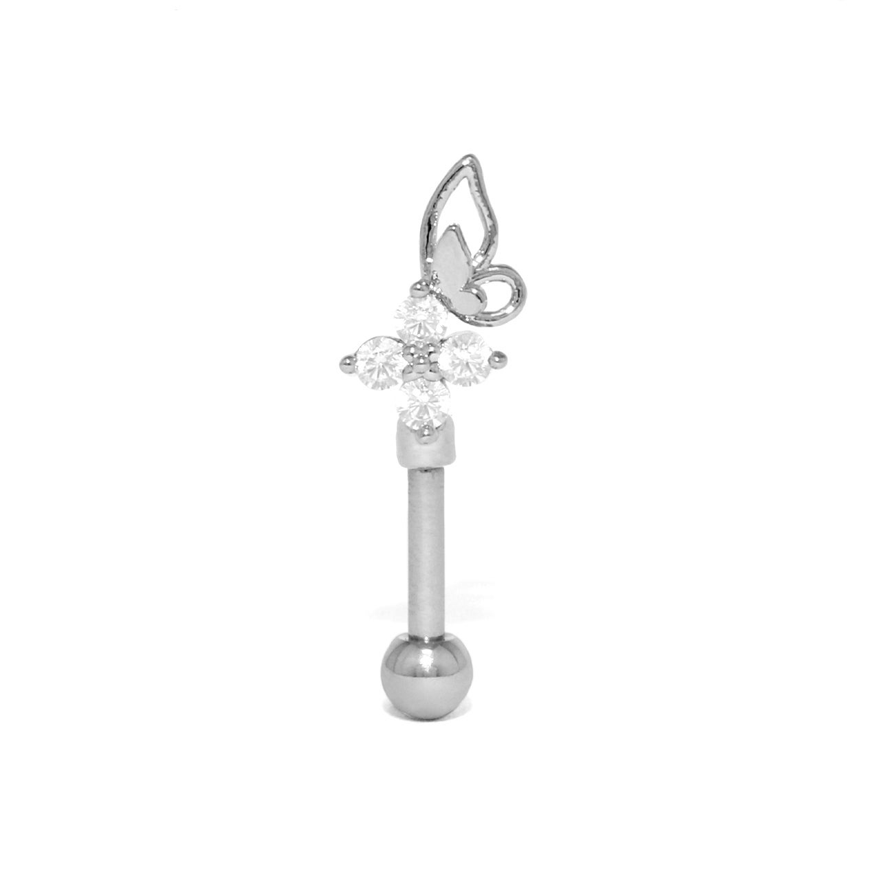 軟骨ピアス 16G 蝶 バタフライ ちょうちょ 花 フラワー ジュエル