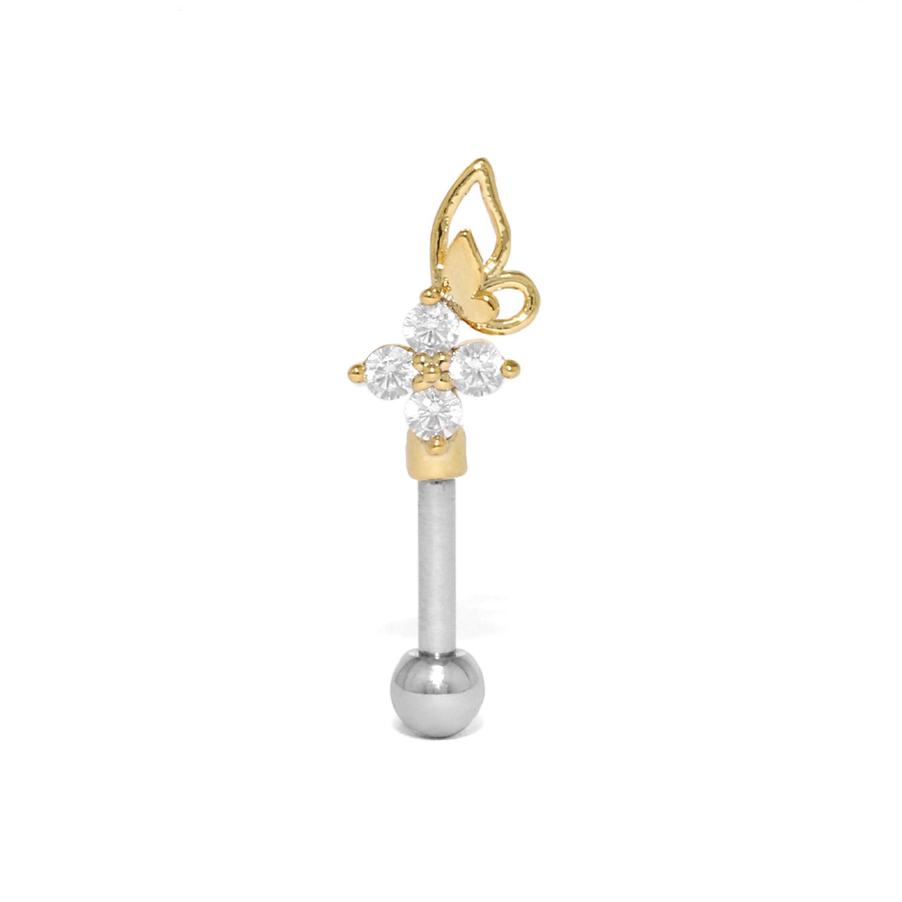軟骨ピアス 16G 蝶 バタフライ ちょうちょ 花 フラワー ジュエル